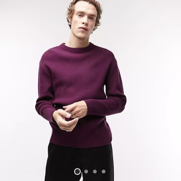 Topman Knit Ribbed Crewneck Sweater in Burgundy Mens - Picture 7 of 7